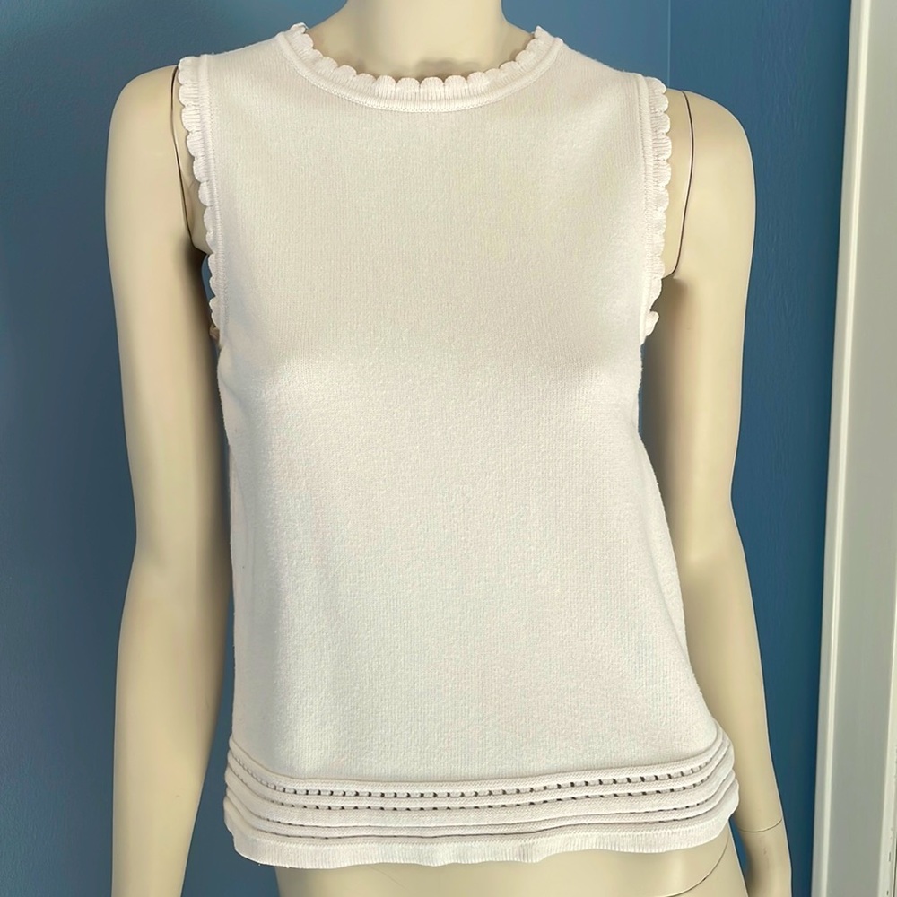 Carmen Marc Valvo White Knit Tank Top Size Medium